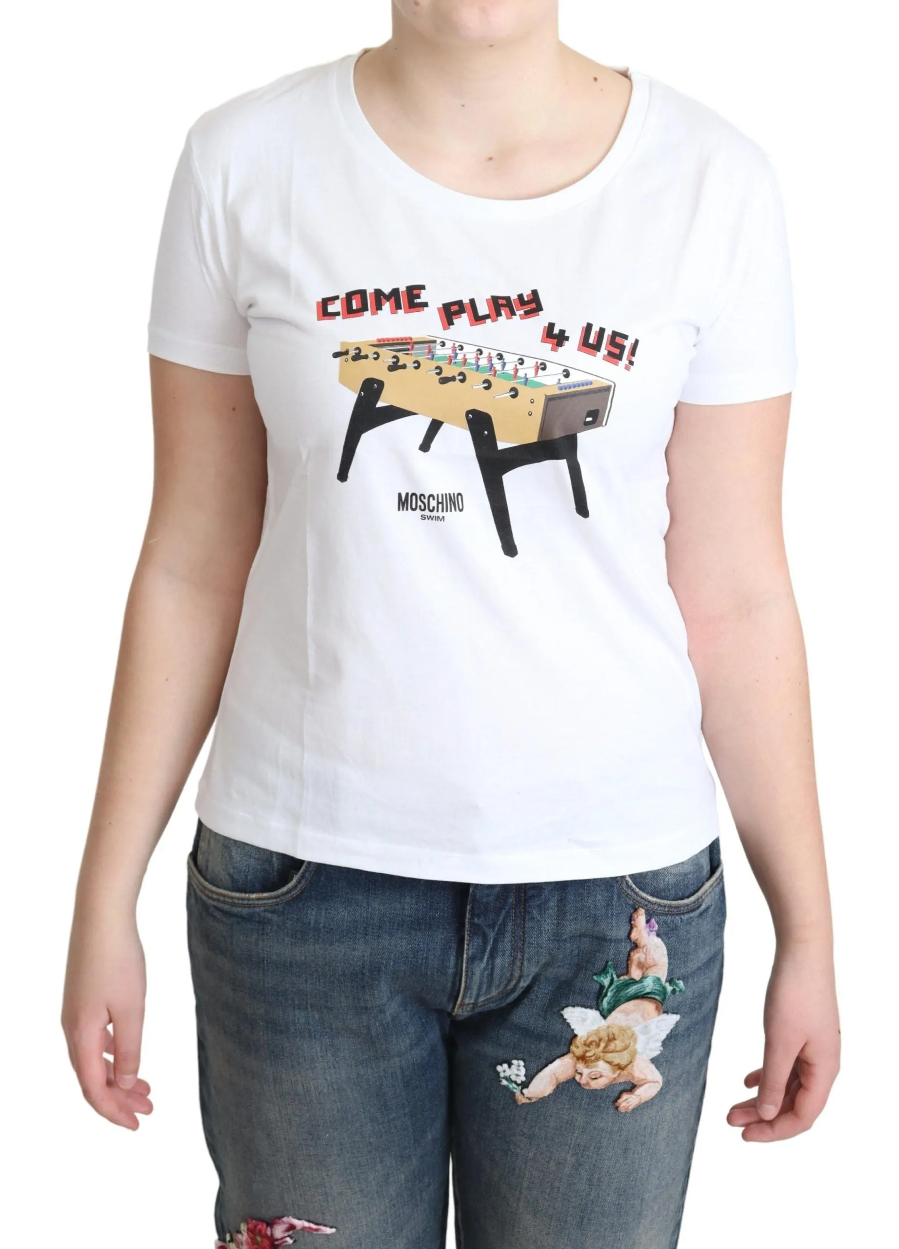 Chic Cotton Round Neck Tee with Playful Print sold by Louxly