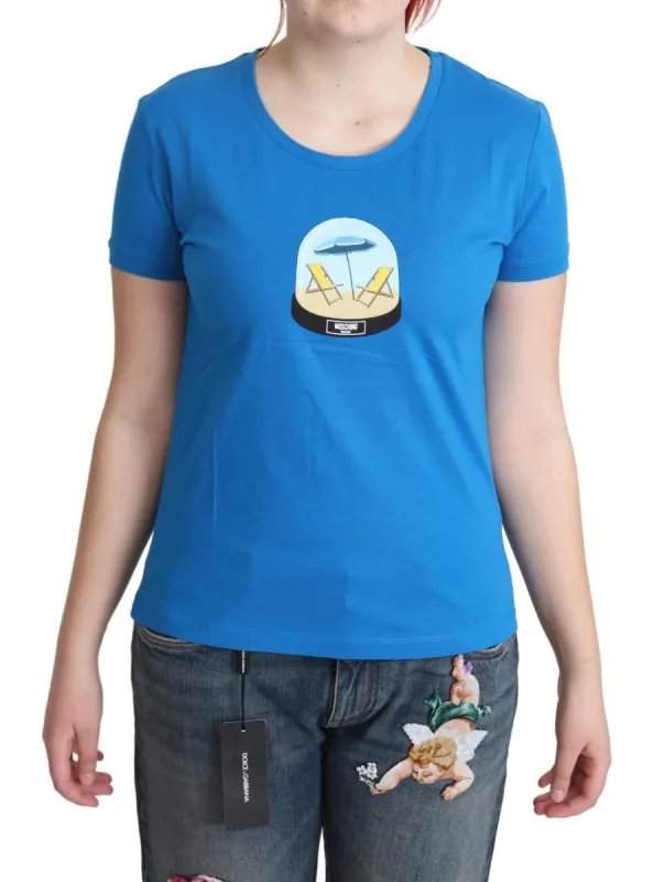 Chic Blue Cotton Tee with Iconic Print sold by Louxly