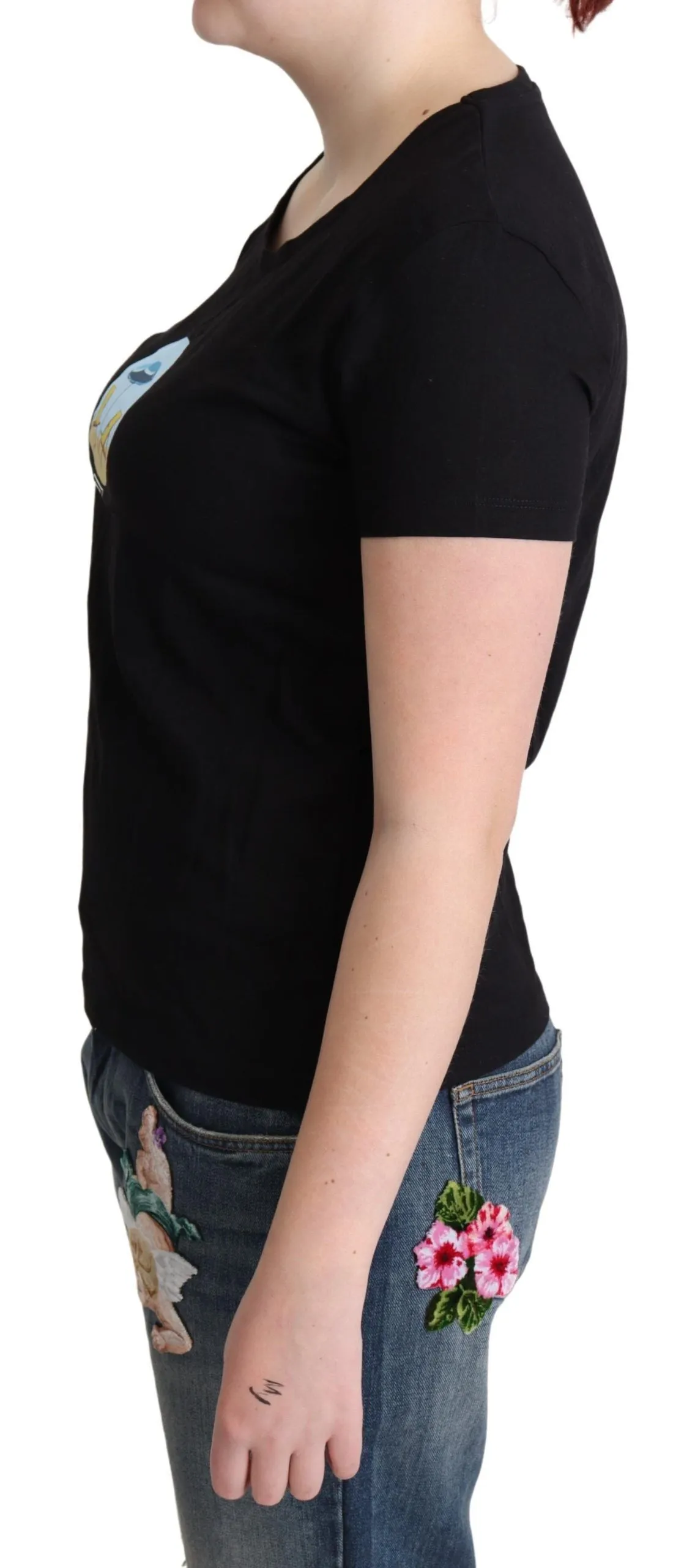 Chic Black Cotton Round Neck Tee sold by Louxly product image thumbnail 2