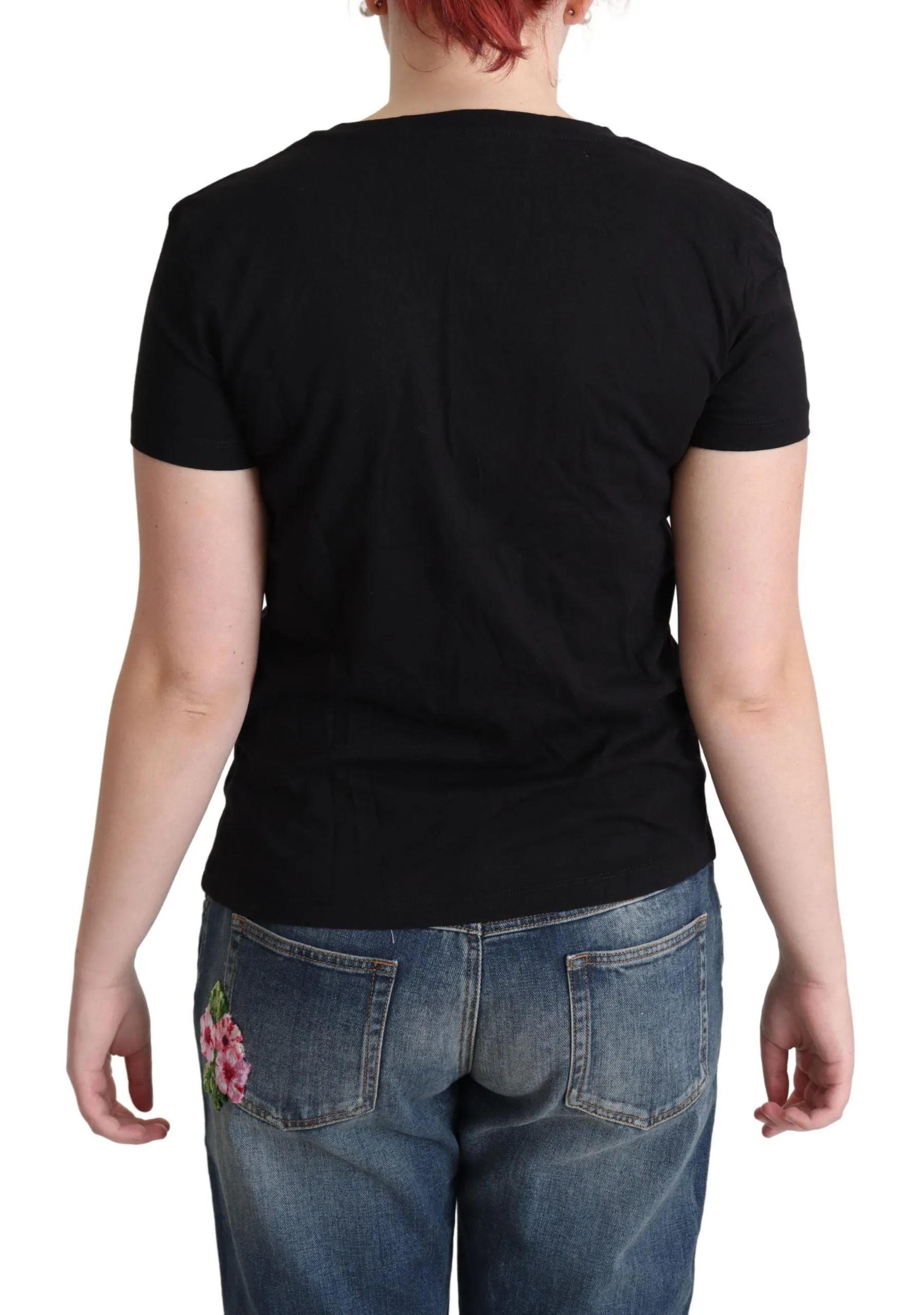 Chic Black Cotton Round Neck Tee sold by Louxly product image thumbnail 3