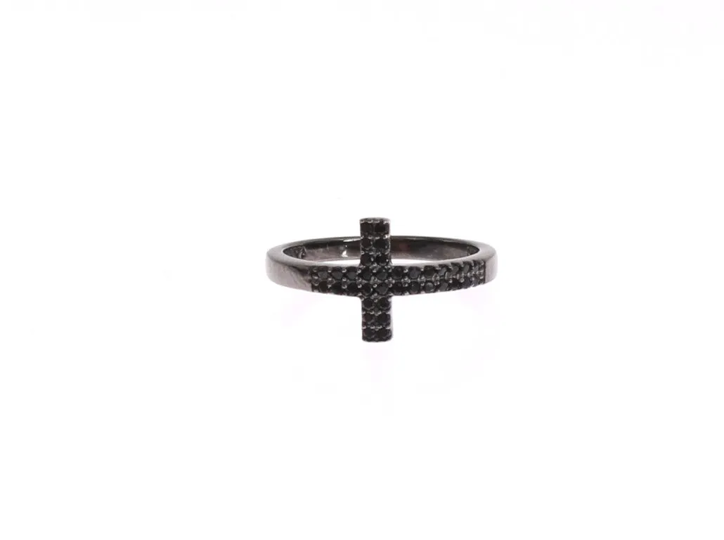 Exquisite Black CZ Crystal Sterling Silver Ring sold by Louxly