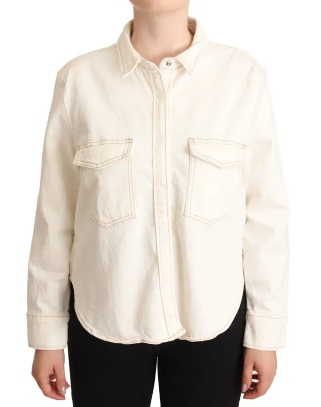 Elegant White Long Sleeve Collared Polo Top sold by Louxly