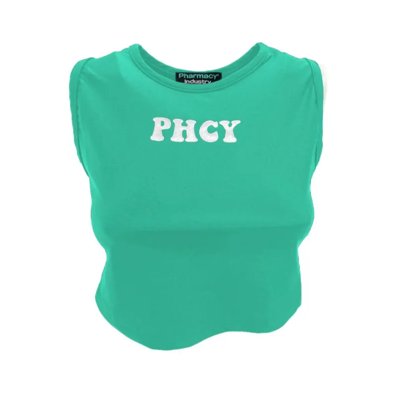 Sleeveless Lycra Logo Print Top – Emerald Green sold by Louxly