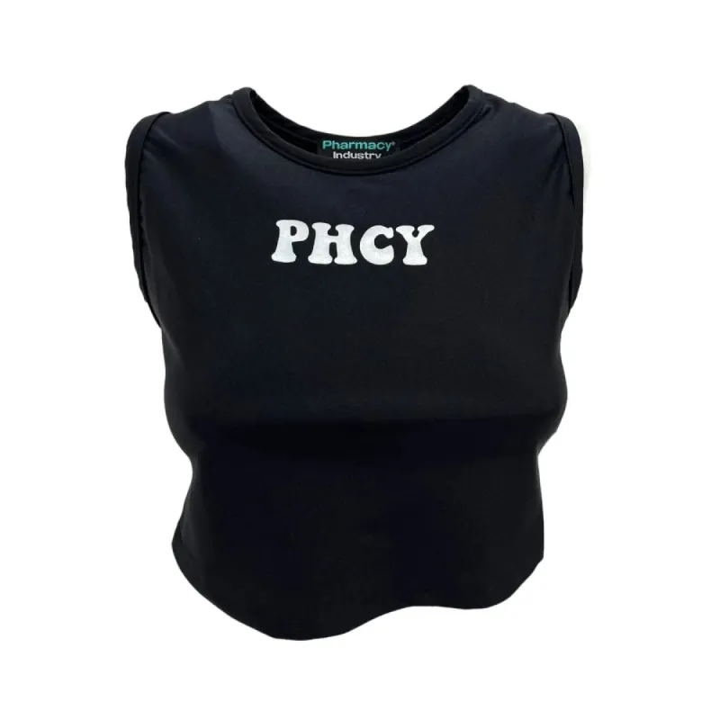 Sleek Sleeveless Lycra Top with Chest Logo sold by Louxly