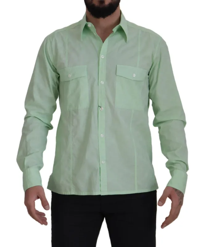Mint Green Slim Fit Casual Button-Down Shirt sold by Louxly