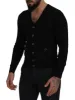Elegant Wool Buttoned Black Cardigan sold by Louxly