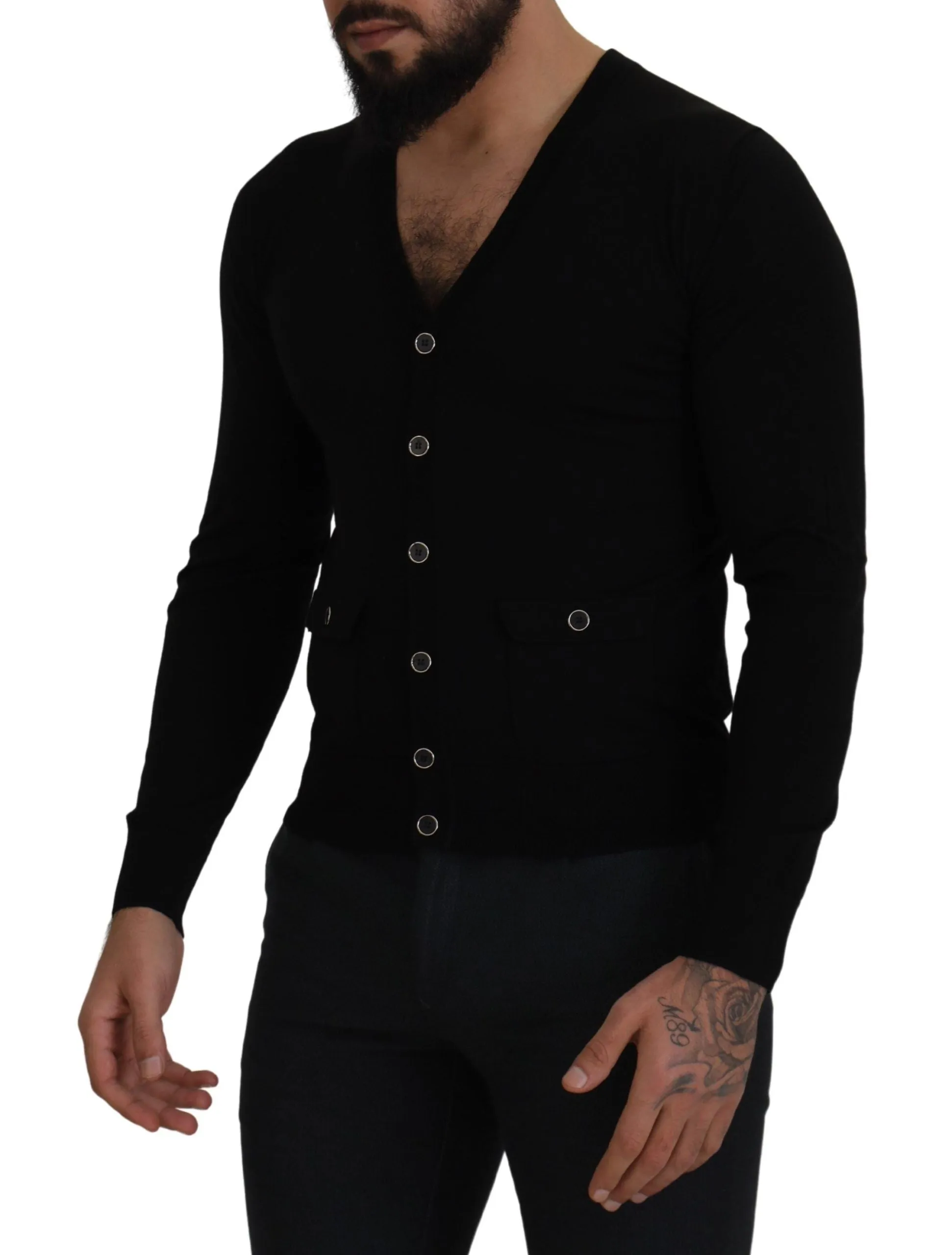 Elegant Wool Buttoned Black Cardigan sold by Louxly product image thumbnail 5