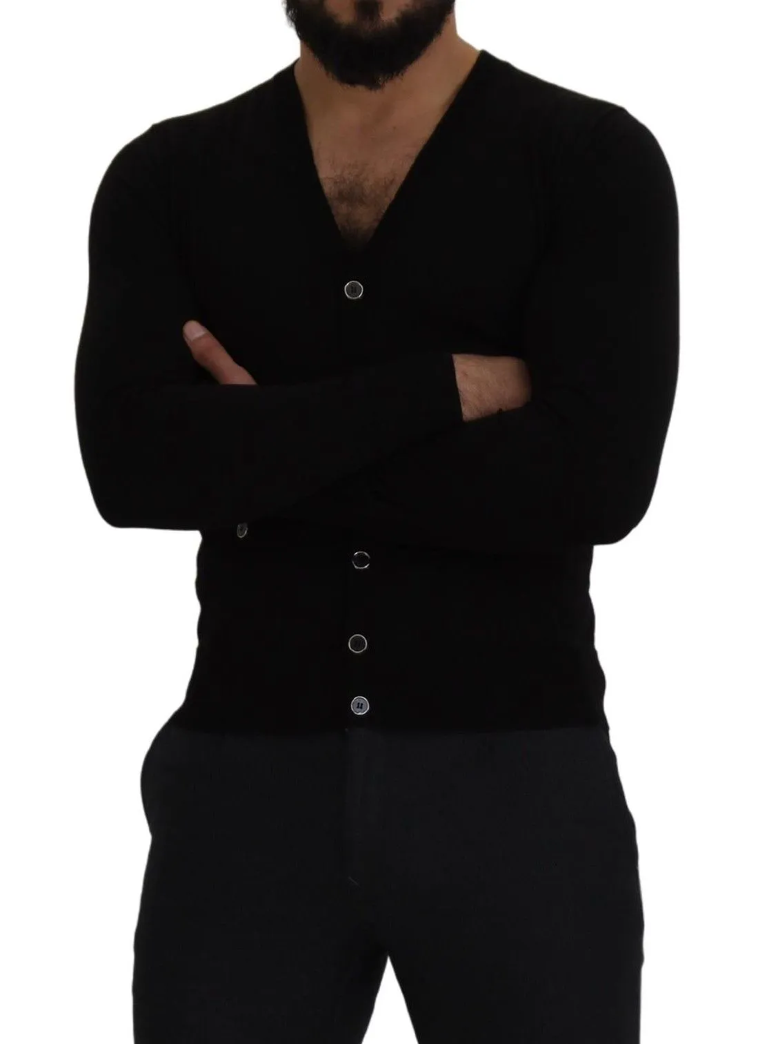 Elegant Wool Buttoned Black Cardigan sold by Louxly product image thumbnail 2