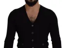 Elegant Wool Buttoned Black Cardigan sold by Louxly