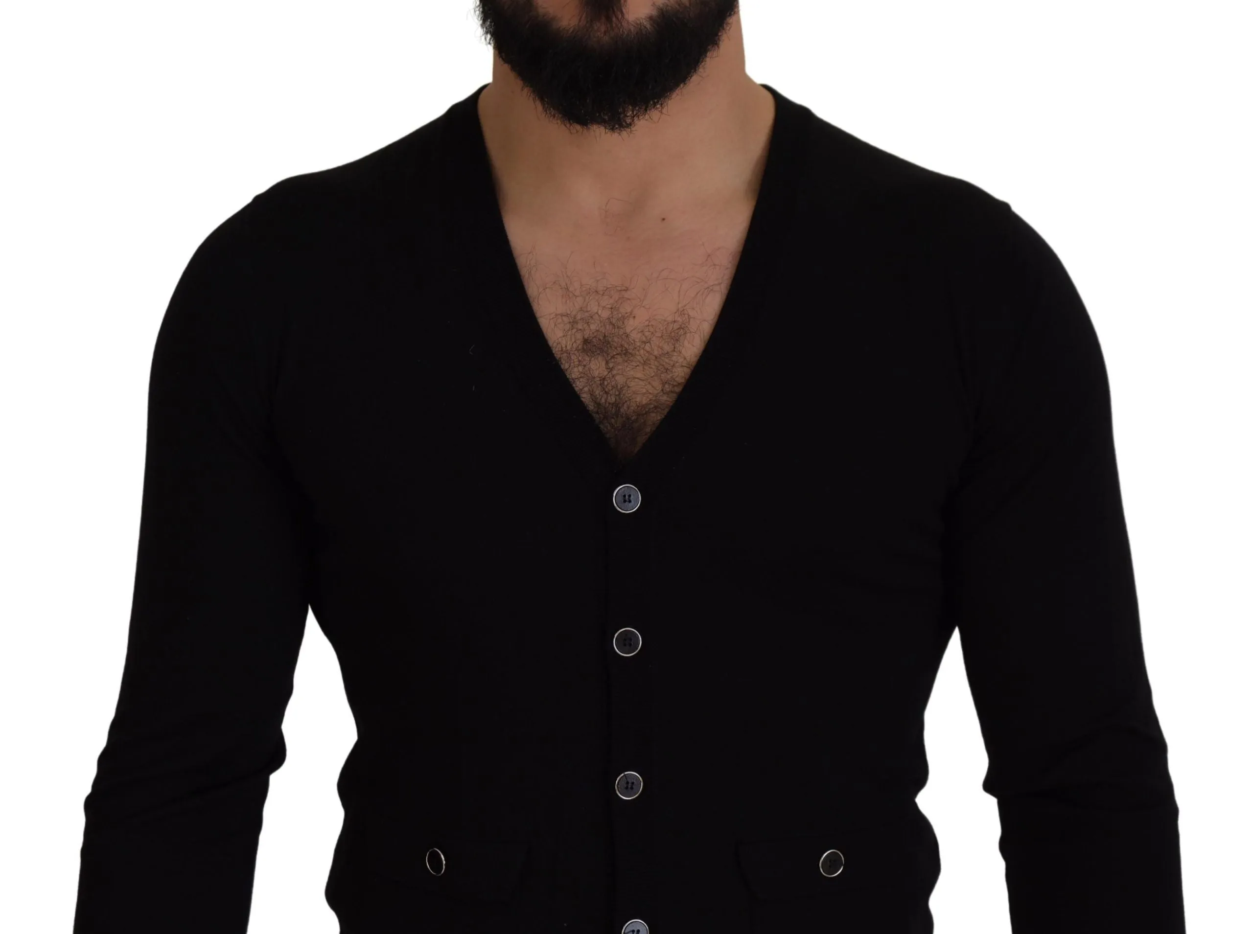 Elegant Wool Buttoned Black Cardigan sold by Louxly product image thumbnail 3