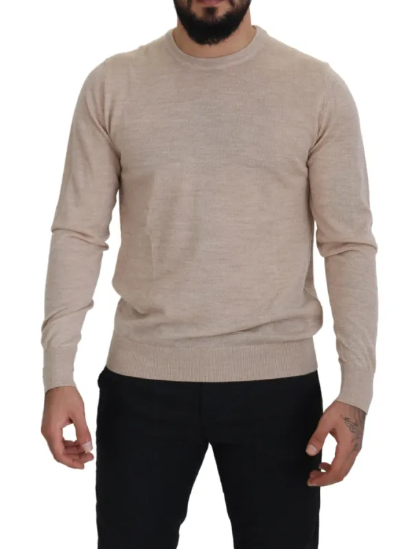 Elegant Beige Crewneck Wool Sweater sold by Louxly