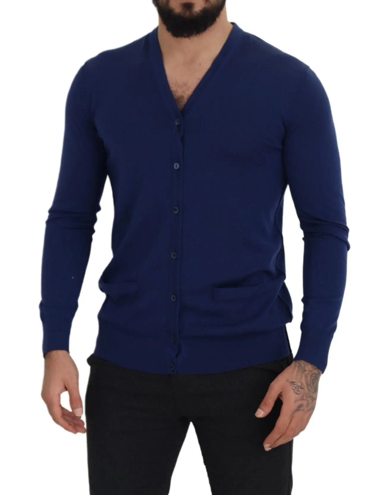 Elegant Virgin Wool Blue Cardigan Sweater sold by Louxly product image thumbnail 4