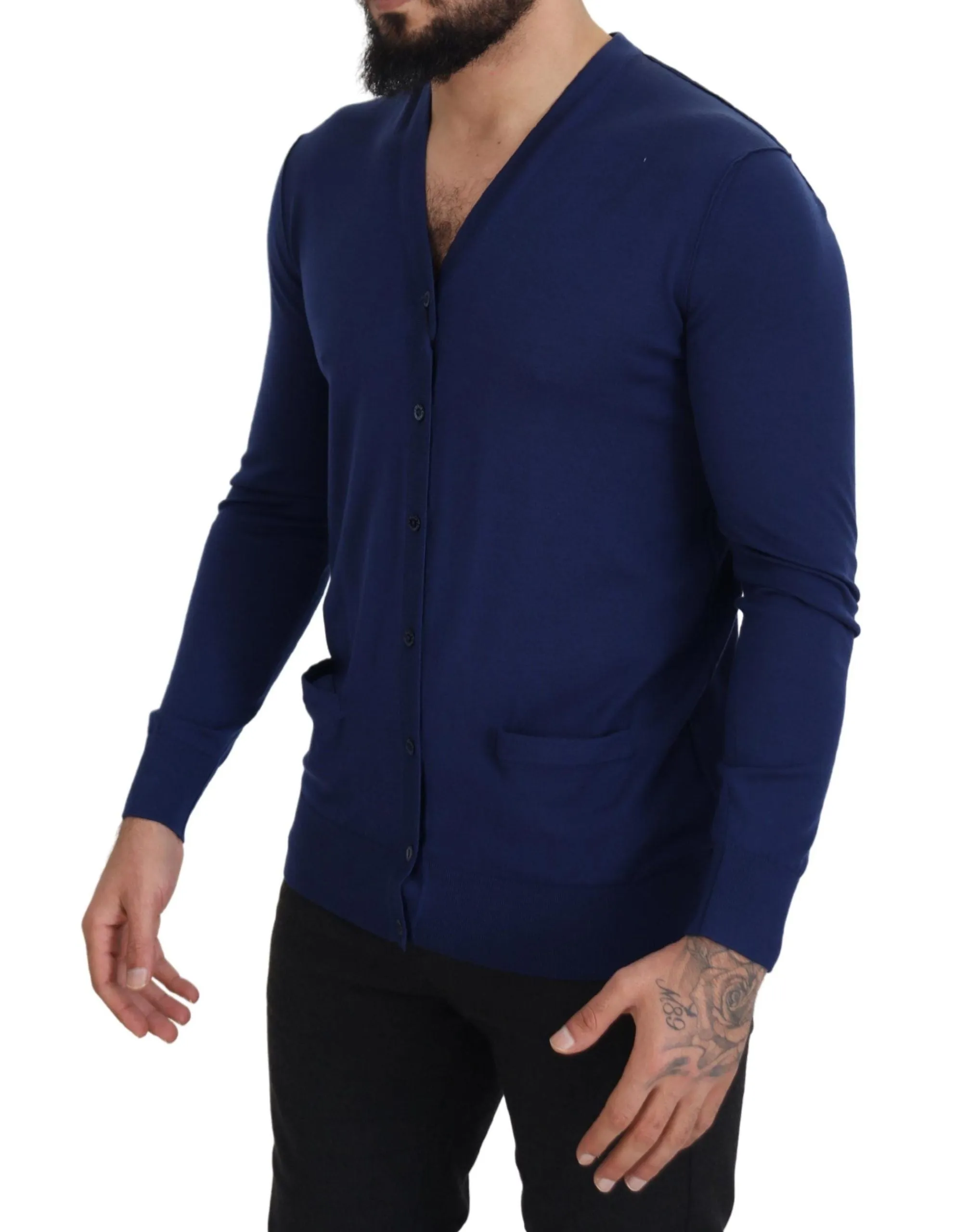 Elegant Virgin Wool Blue Cardigan Sweater sold by Louxly product image thumbnail 5