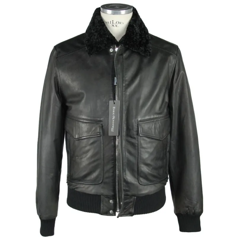 Sleek Black Leather Zip Jacket sold by Louxly