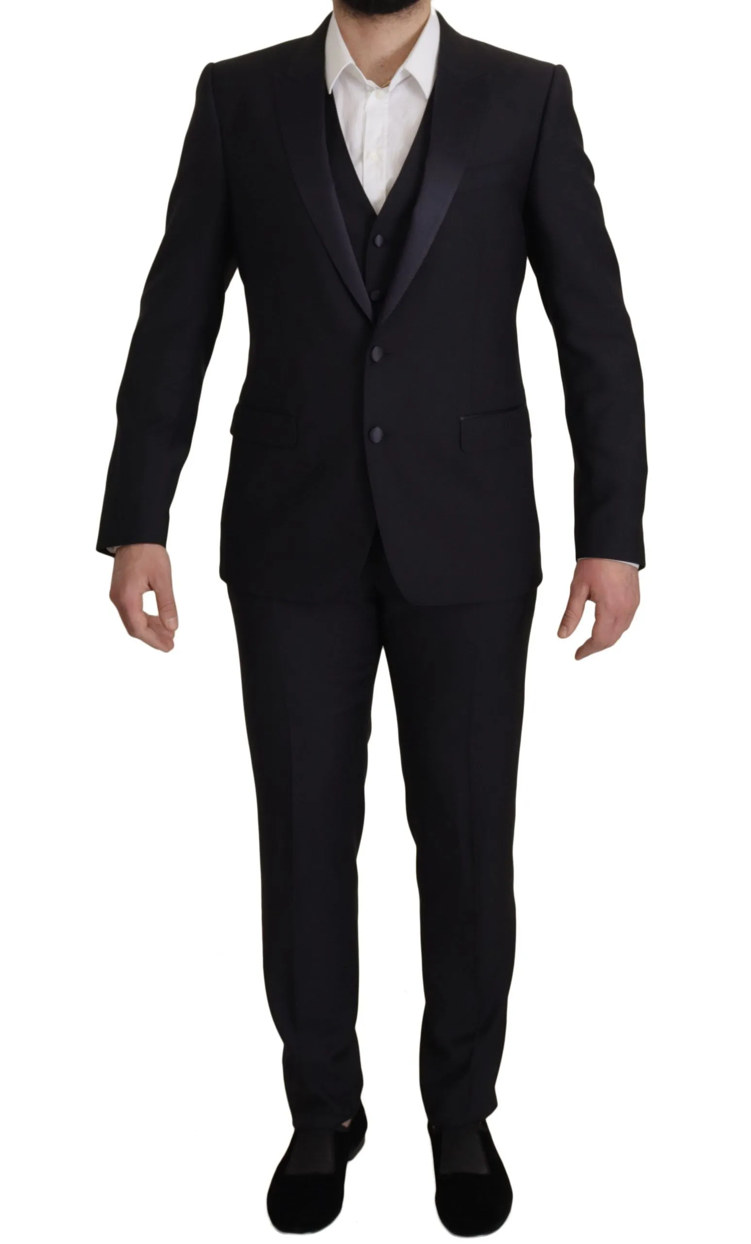 Elegant Black Three-Piece Wool Blend Suit sold by Louxly