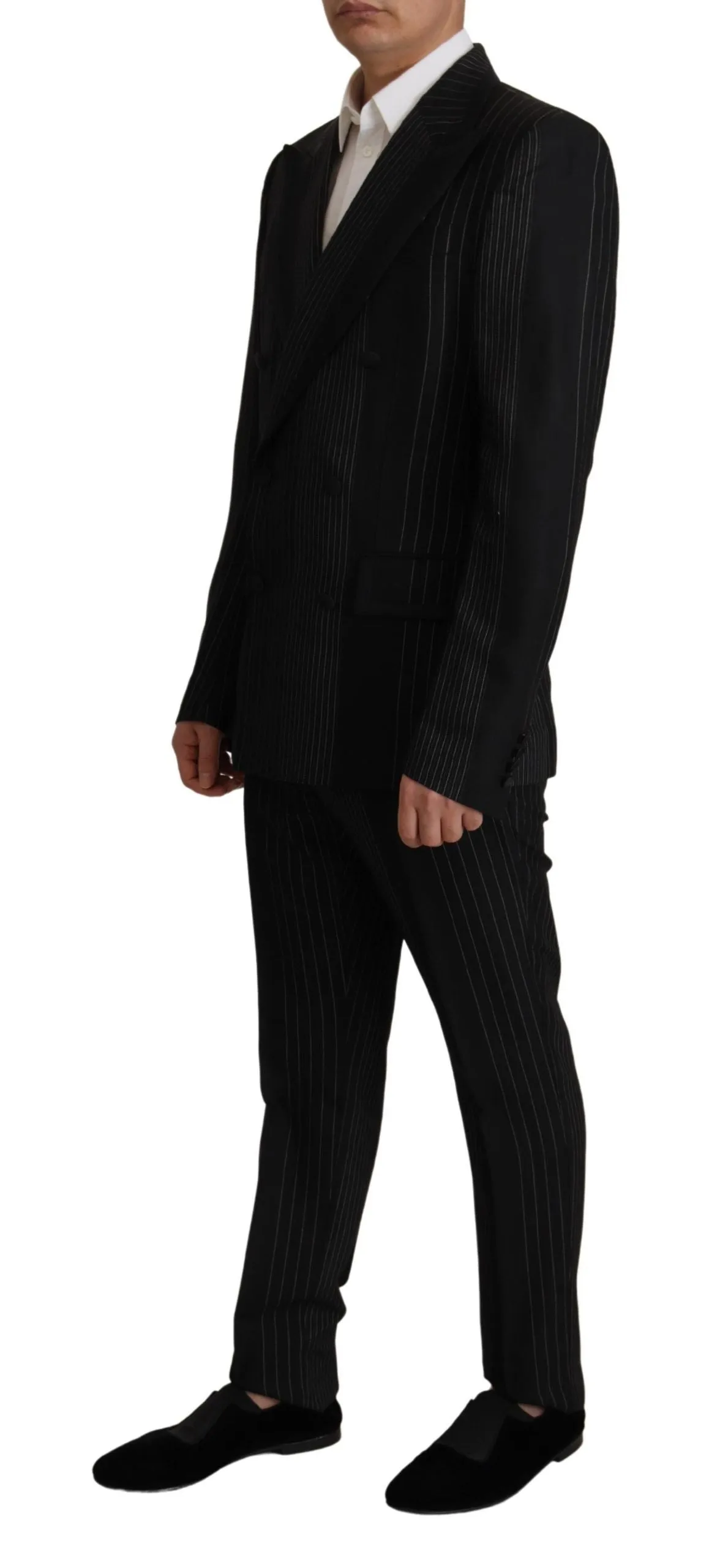 Elegant Black Striped Slim Fit Two-Piece Suit sold by Louxly product image thumbnail 2