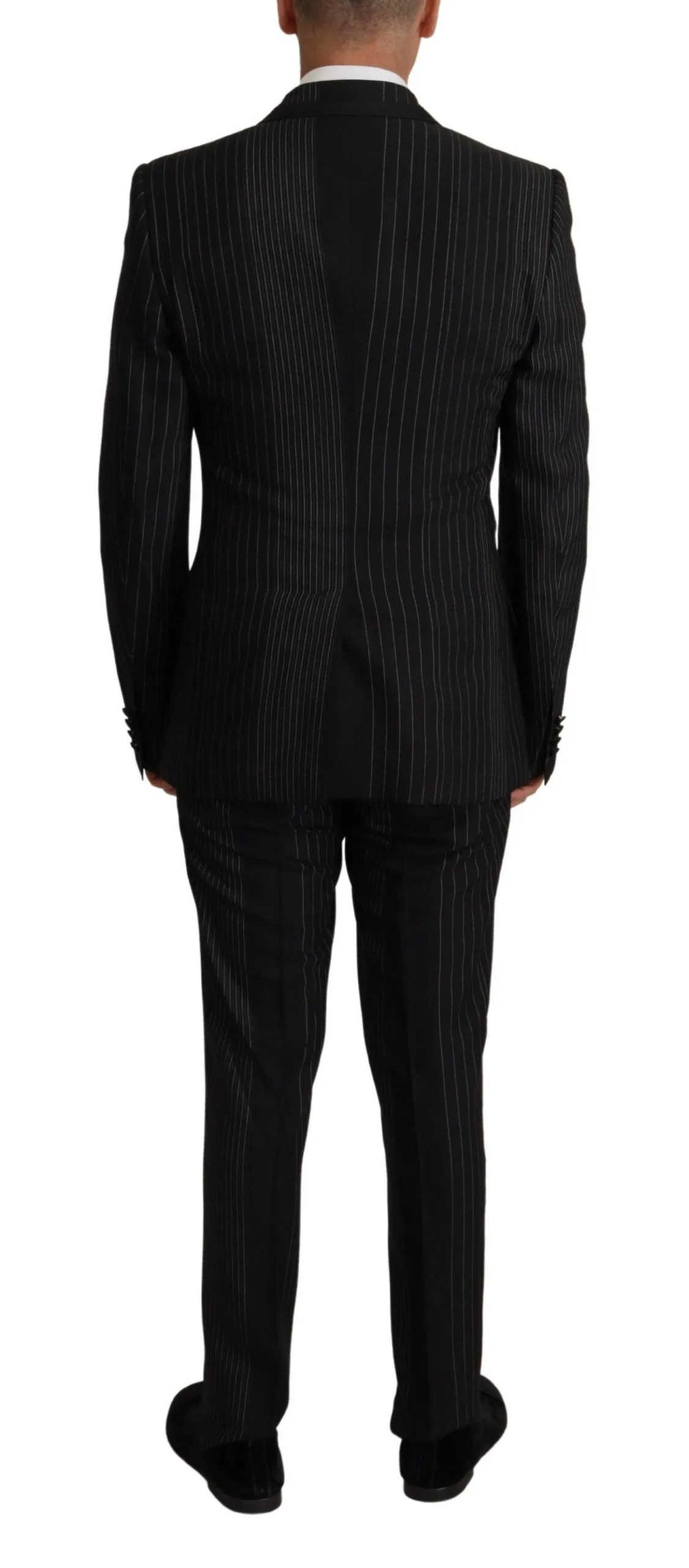 Elegant Black Striped Slim Fit Two-Piece Suit sold by Louxly product image thumbnail 4