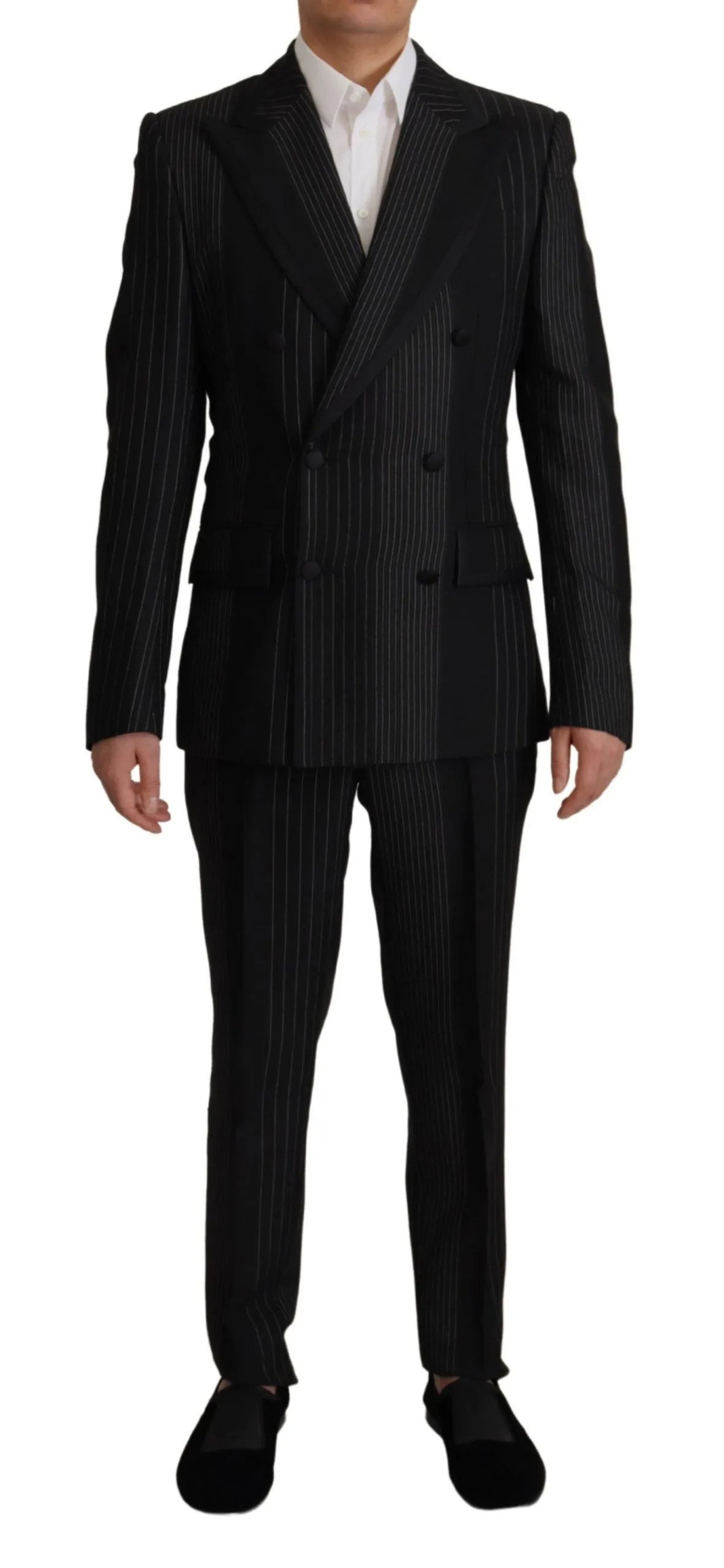 Elegant Black Striped Slim Fit Two-Piece Suit sold by Louxly