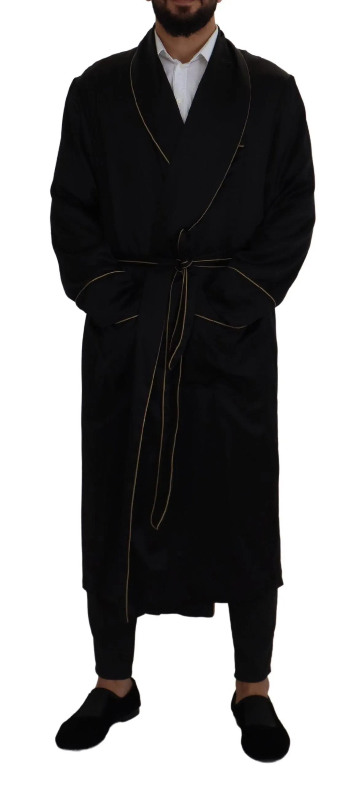 Elegant Black Silk Long Robe Coat sold by Louxly product image thumbnail 4