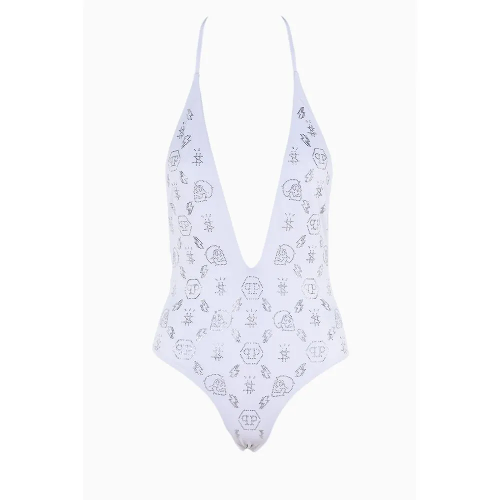 White Rhinestone Embellished Swimsuit sold by Louxly