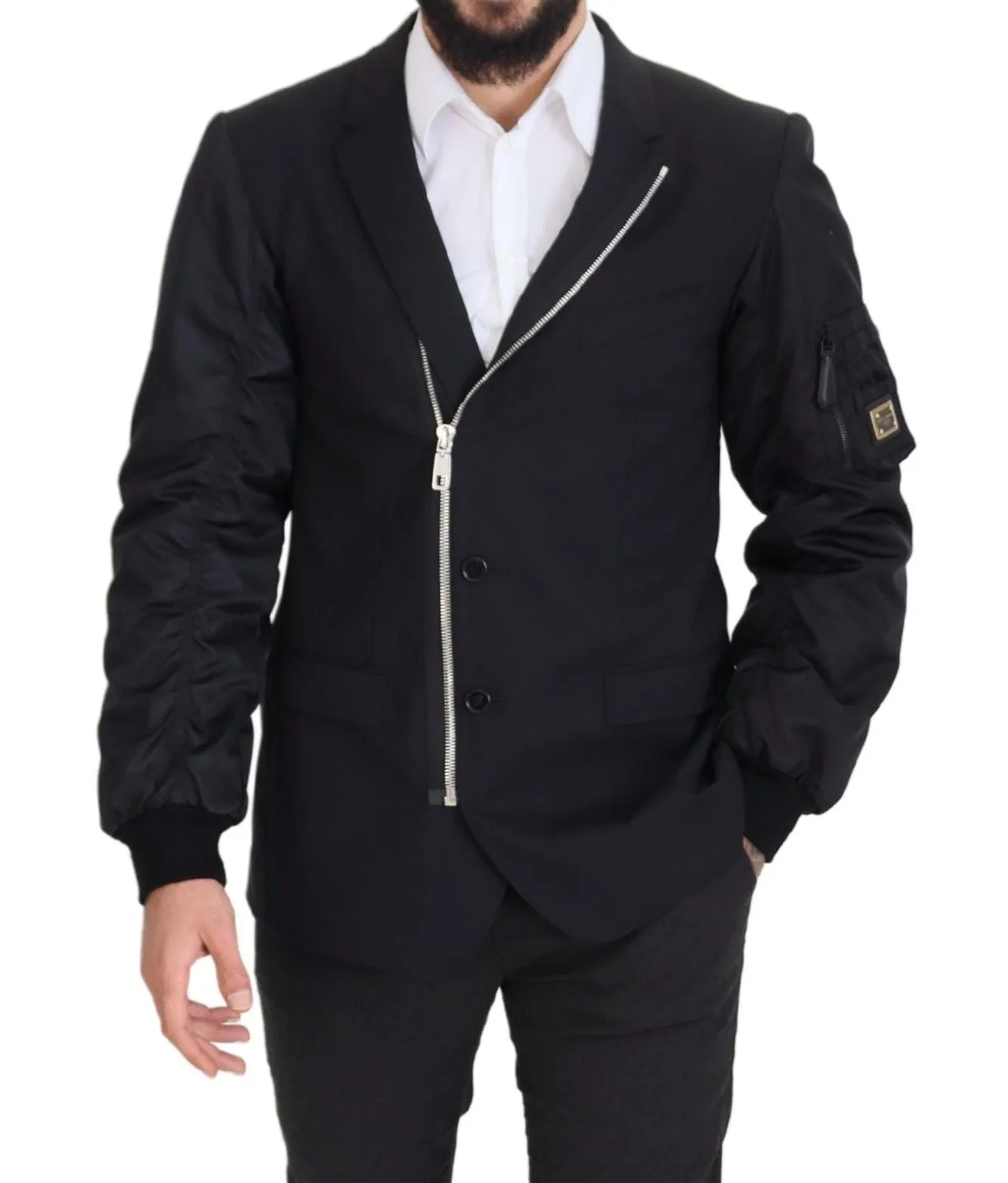 Elegant Black Virgin Wool Jacket sold by Louxly product image thumbnail 3