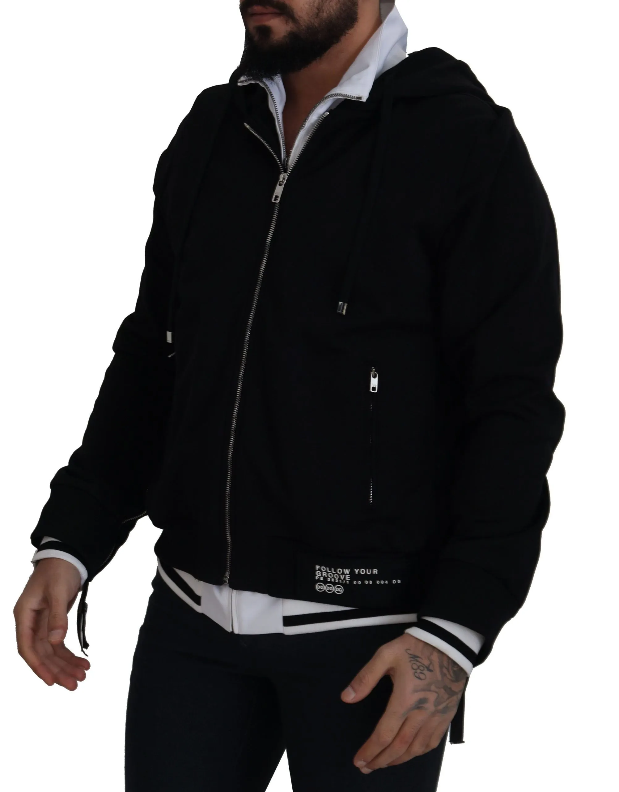 Elegant Black Bomber Jacket with Hood sold by Louxly product image thumbnail 4