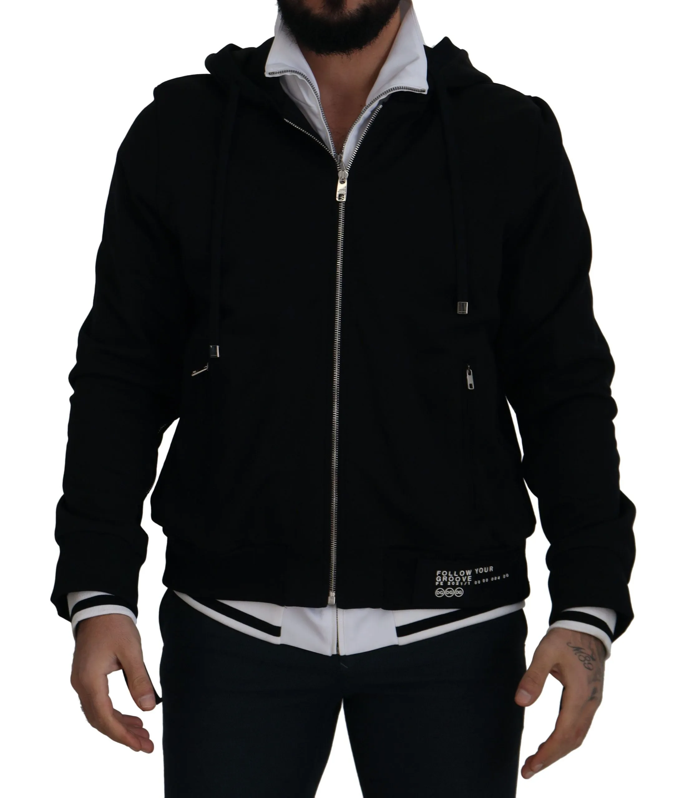 Elegant Black Bomber Jacket with Hood sold by Louxly
