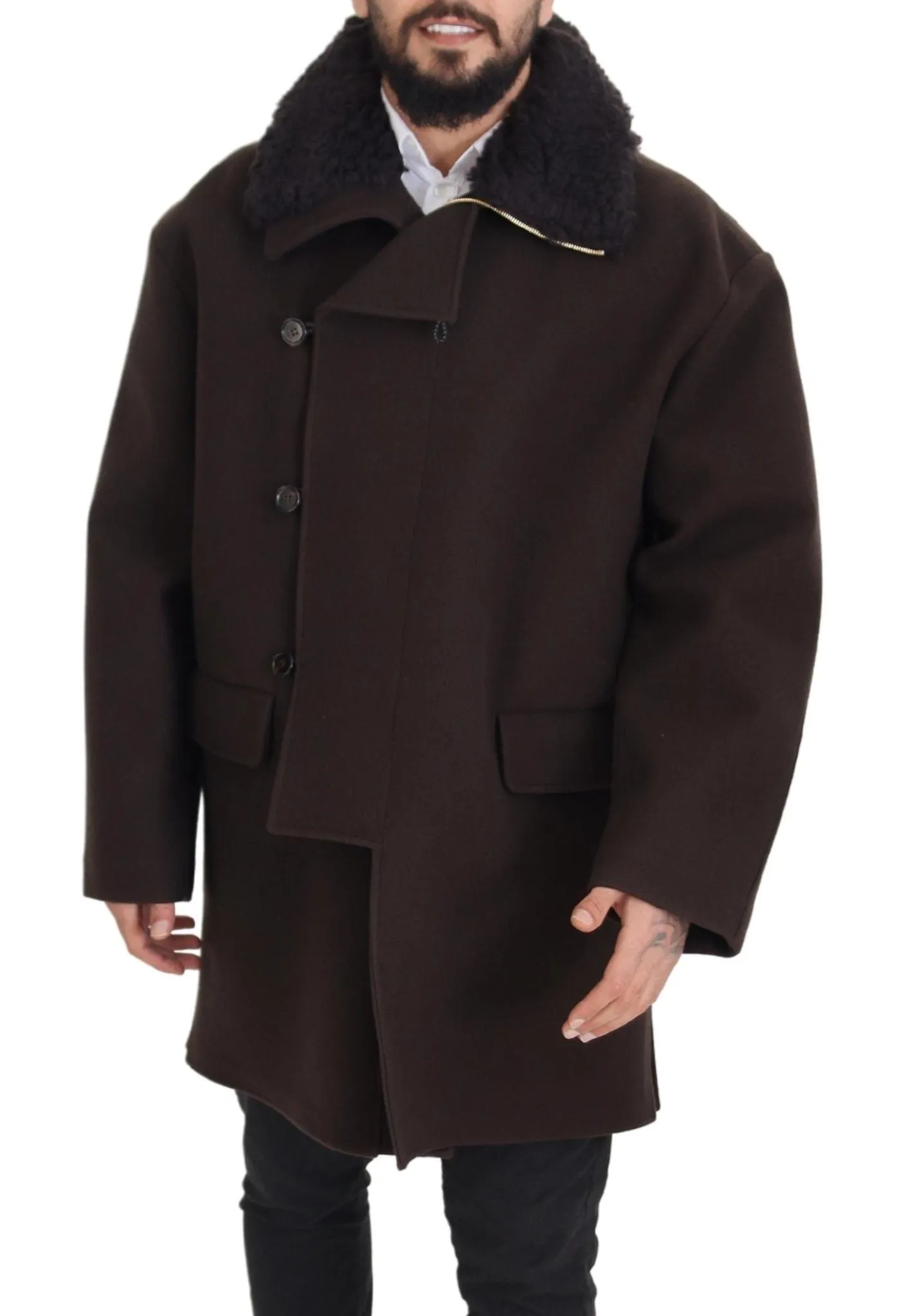 Elegant Dark Brown Shearling Coat Jacket sold by Louxly product image thumbnail 5