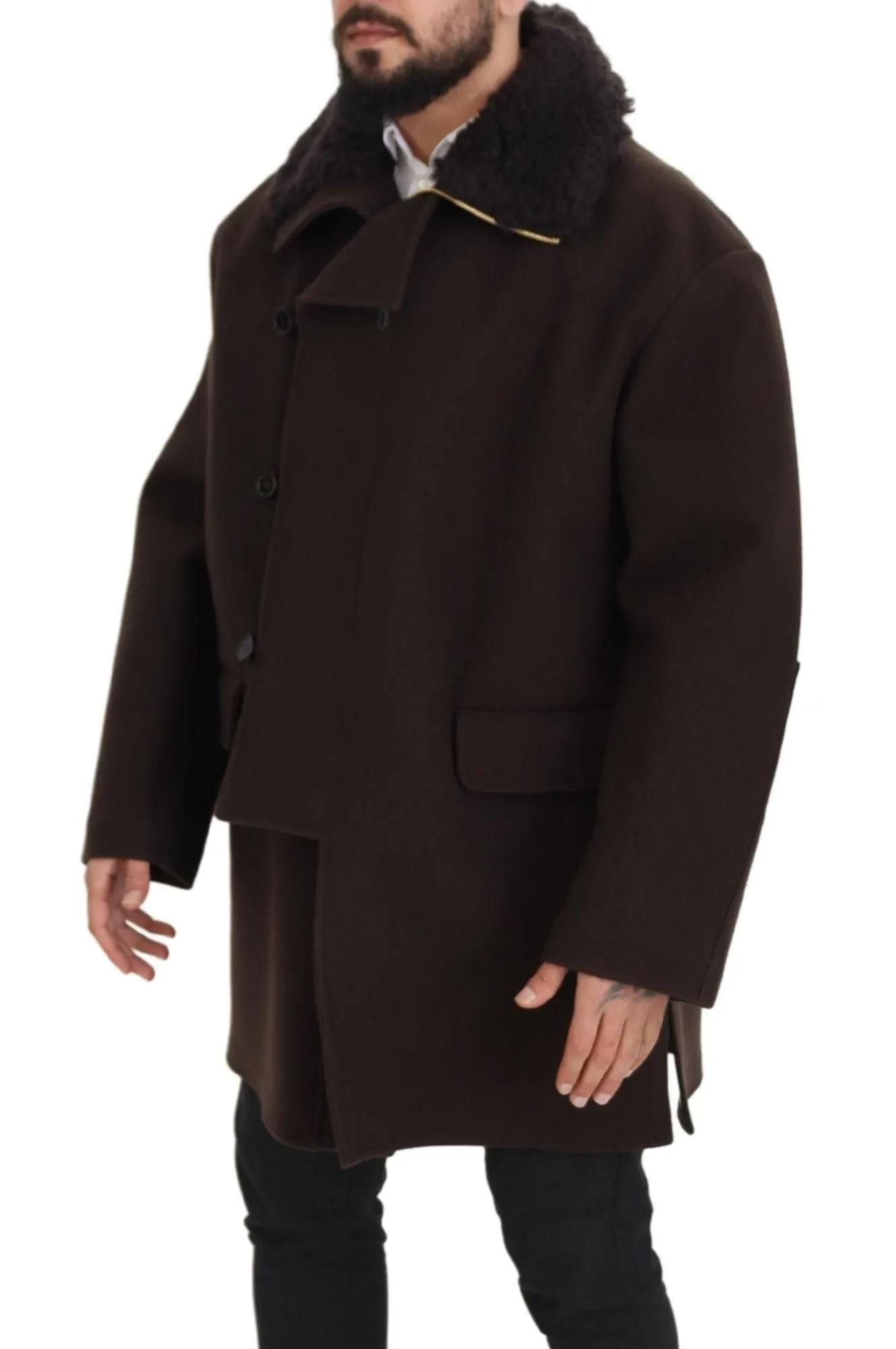 Elegant Dark Brown Shearling Coat Jacket sold by Louxly product image thumbnail 2