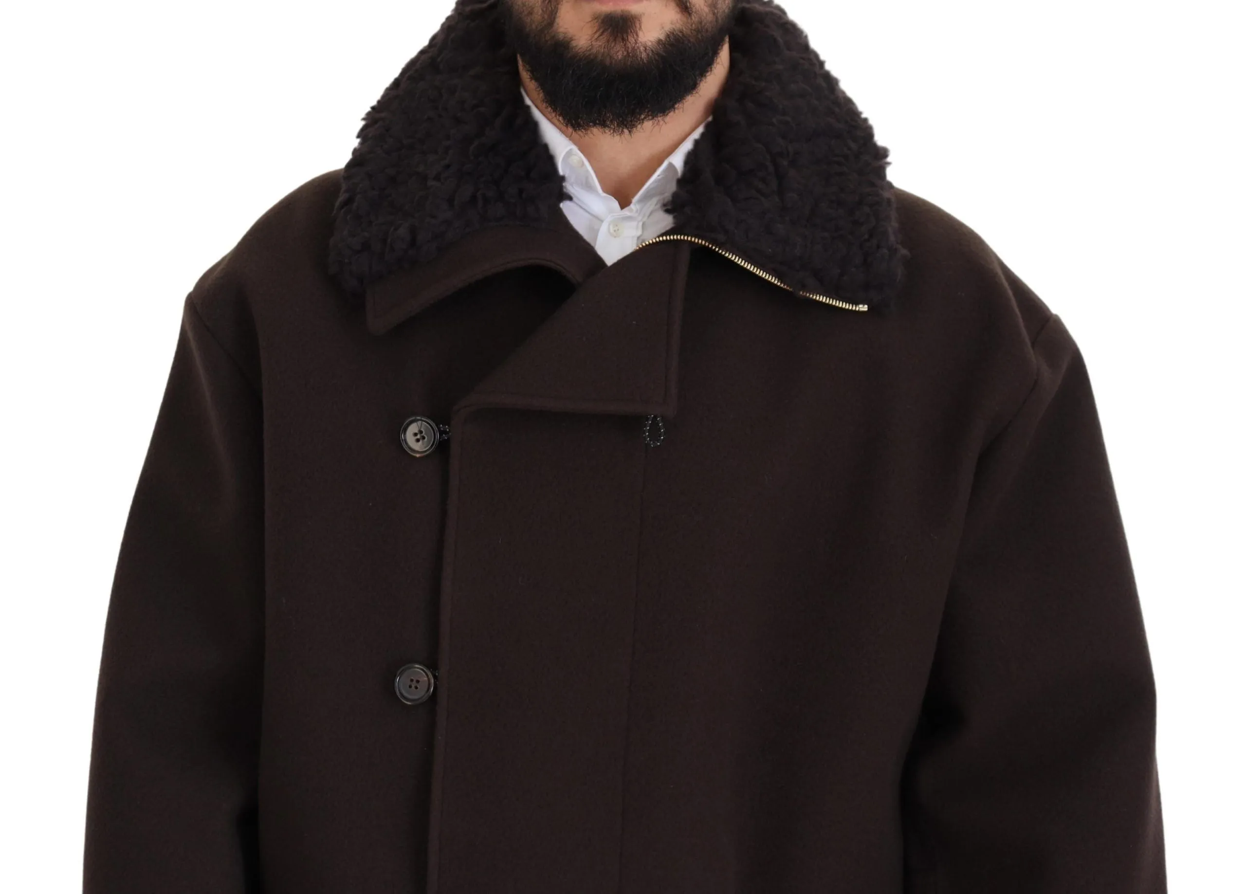 Elegant Dark Brown Shearling Coat Jacket sold by Louxly product image thumbnail 4