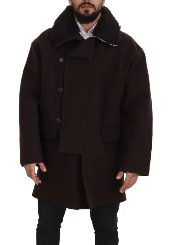 Elegant Dark Brown Shearling Coat Jacket sold by Louxly