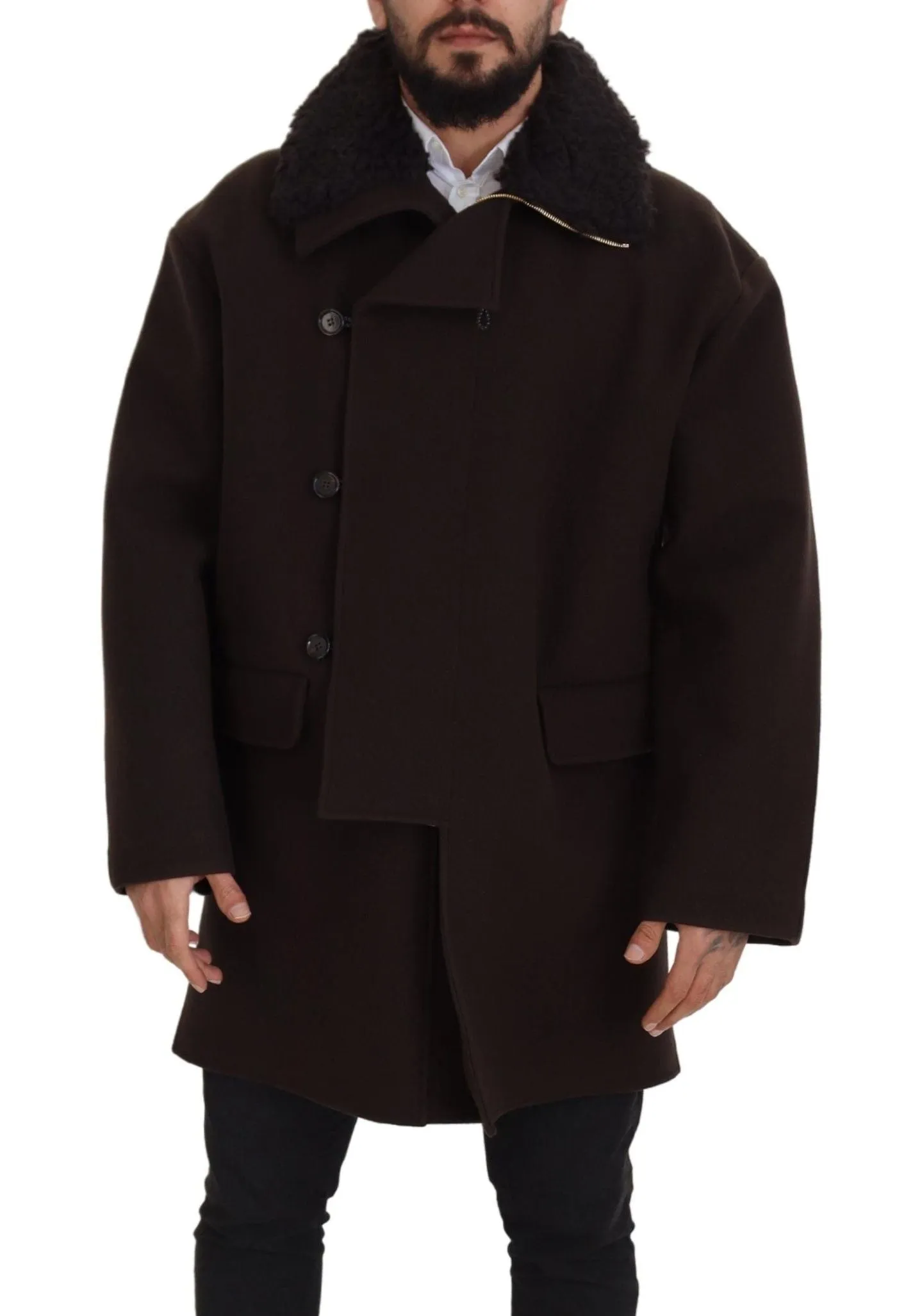 Elegant Dark Brown Shearling Coat Jacket sold by Louxly