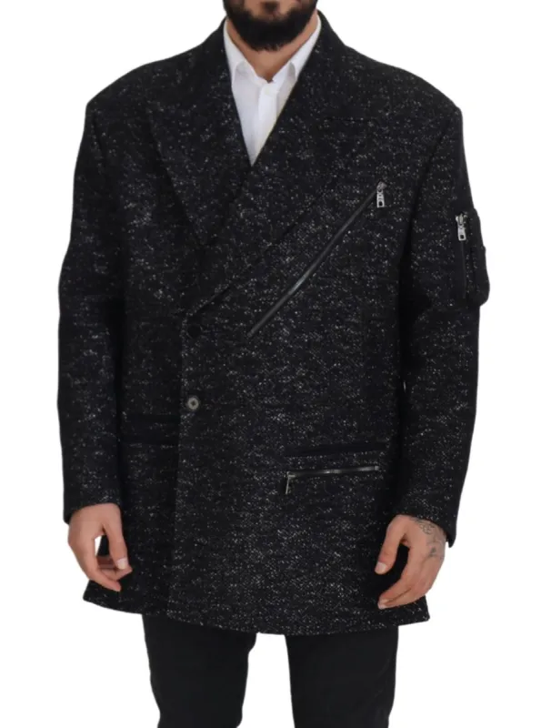 Sleek Patterned Wool Double Breasted Jacket sold by Louxly