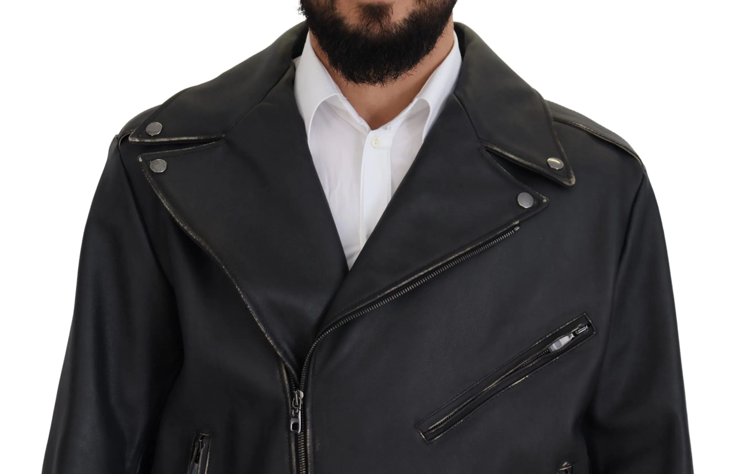 Elegant Black Leather Biker Jacket sold by Louxly product image thumbnail 4