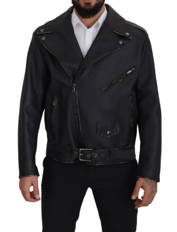 Elegant Black Leather Biker Jacket sold by Louxly