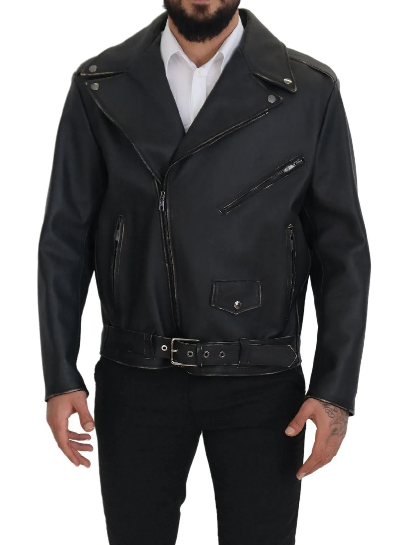 Elegant Black Leather Biker Jacket sold by Louxly product image thumbnail 5