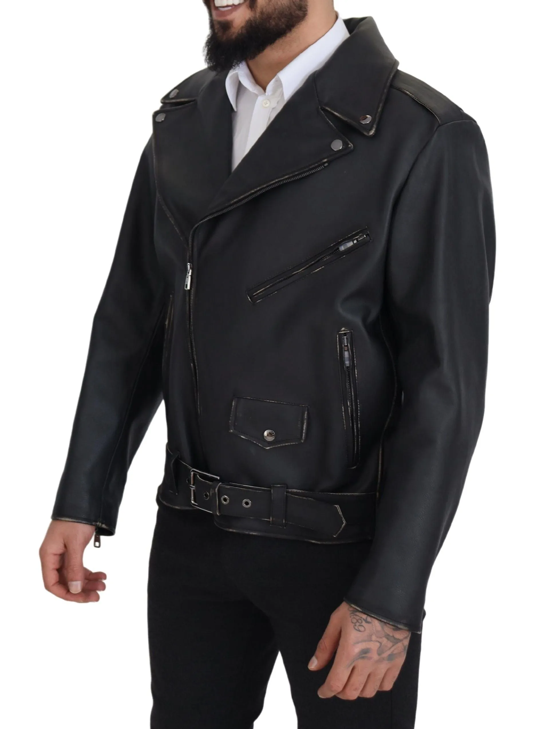 Elegant Black Leather Biker Jacket sold by Louxly product image thumbnail 2