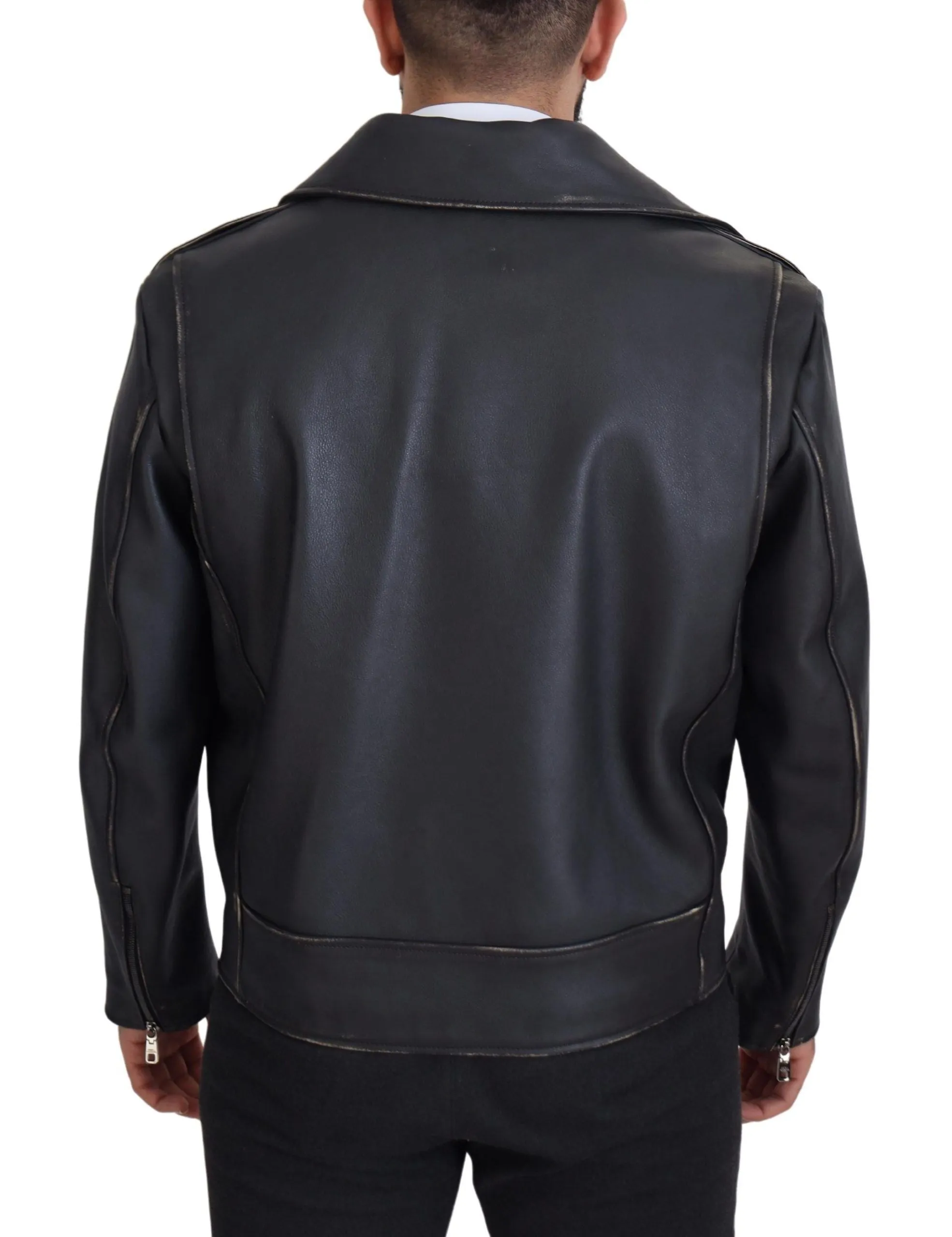 Elegant Black Leather Biker Jacket sold by Louxly product image thumbnail 3