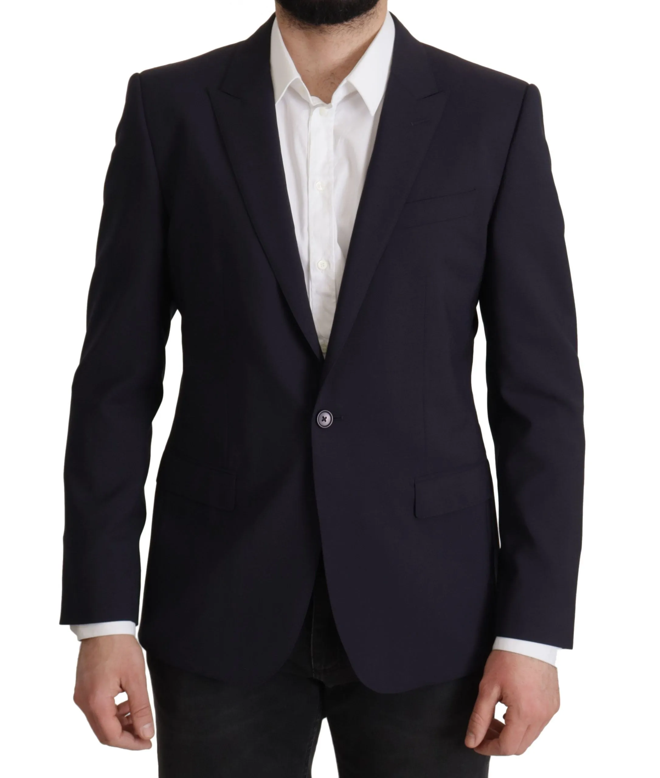 Elegant Navy Wool Blend Slim Blazer sold by Louxly