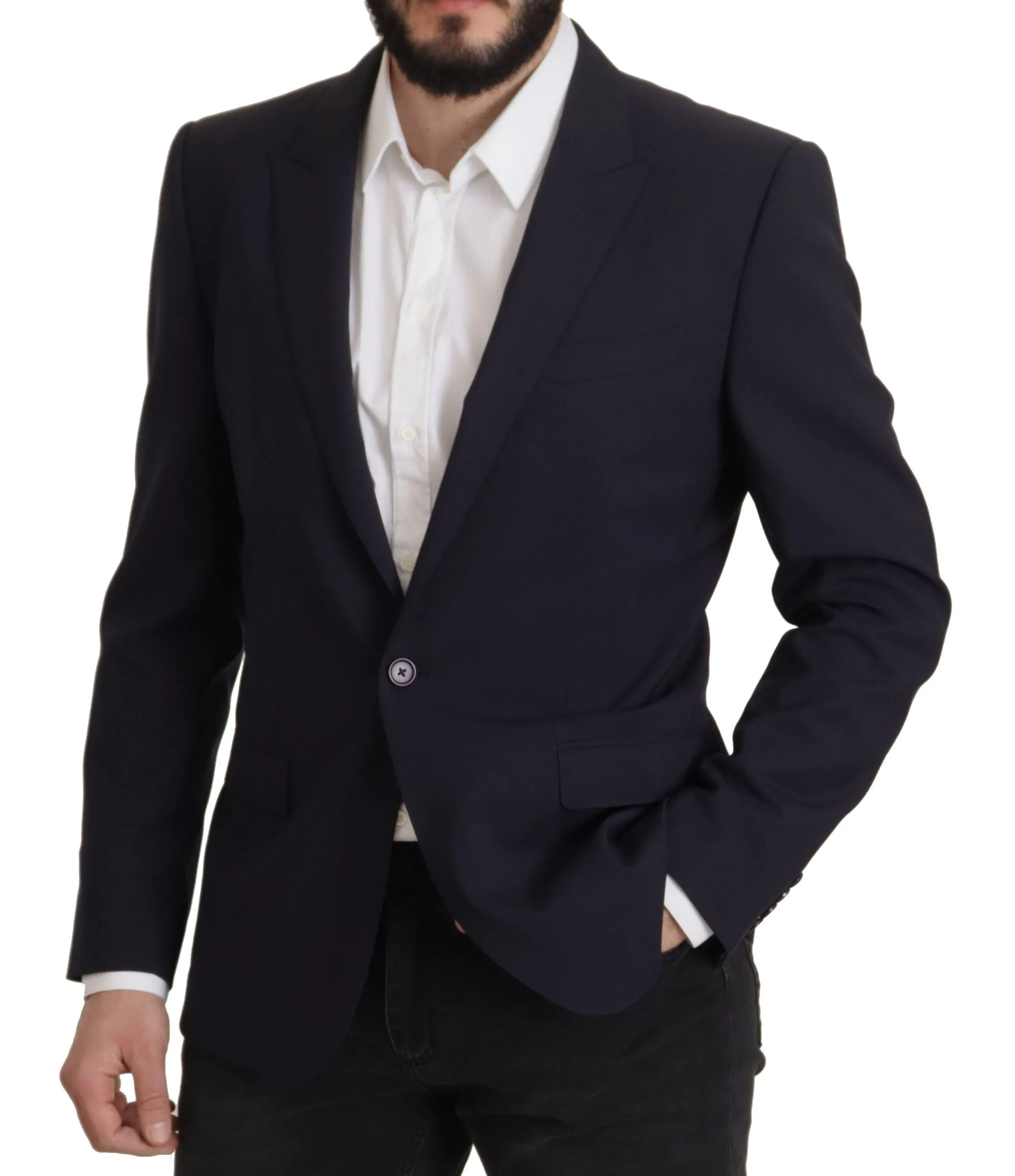 Elegant Navy Wool Blend Slim Blazer sold by Louxly product image thumbnail 5