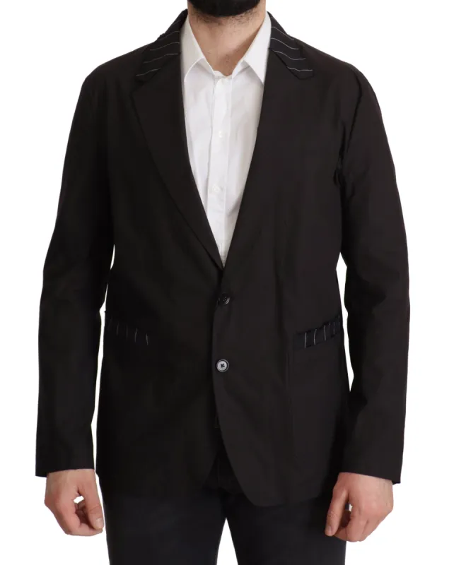 Elegant Black Cotton-Wool Blend Blazer Jacket sold by Louxly
