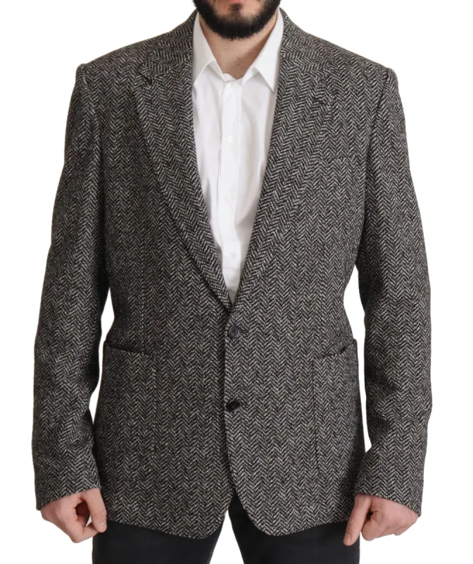 Exquisite Gray Herringbone Blazer Jacket sold by Louxly