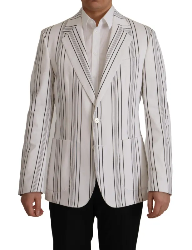 Elegant Striped Cotton Blend Blazer sold by Louxly