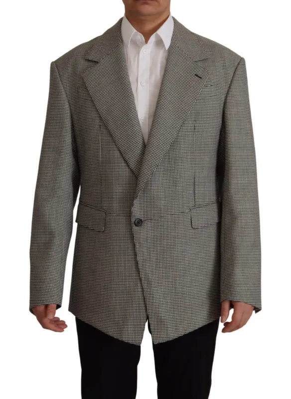 Elegant Gray Checkered Wool Blazer sold by Louxly