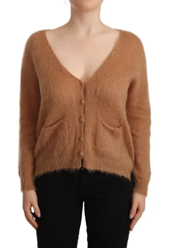 Chic Brown Knit Cardigan with Front Button Closure sold by Louxly