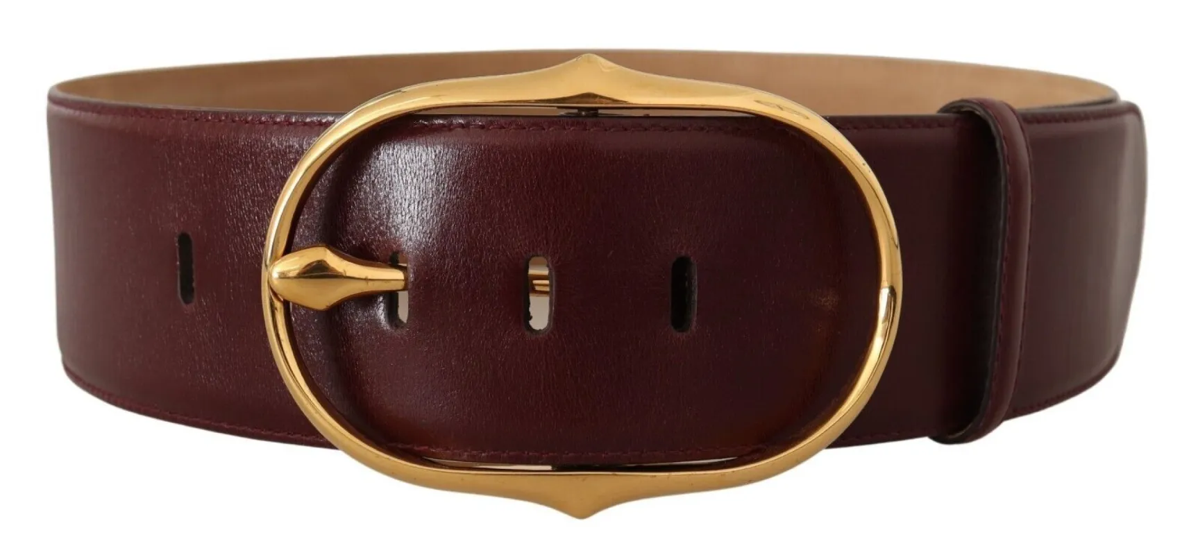 Elegant Brown Leather Belt with Gold Oval Buckle sold by Louxly
