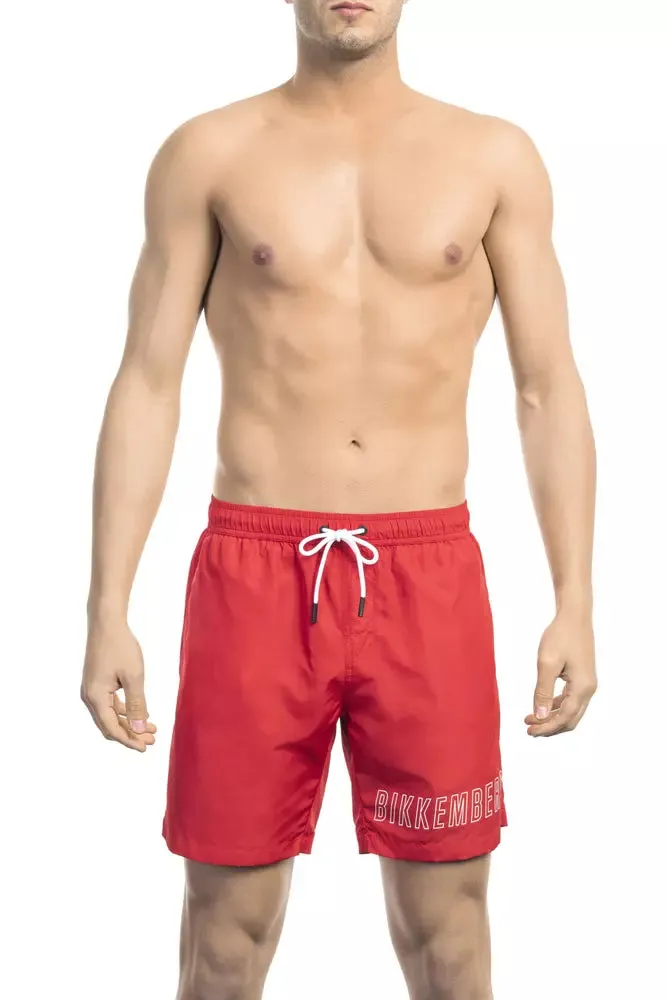 Red Polyester Men Swim Short sold by Louxly
