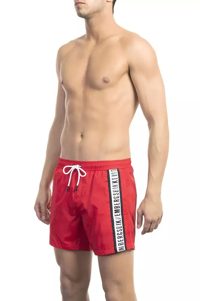 Red Polyamide Men Swim Short sold by Louxly