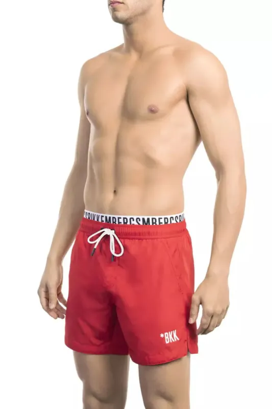 Red Polyester Men Swim Short sold by Louxly