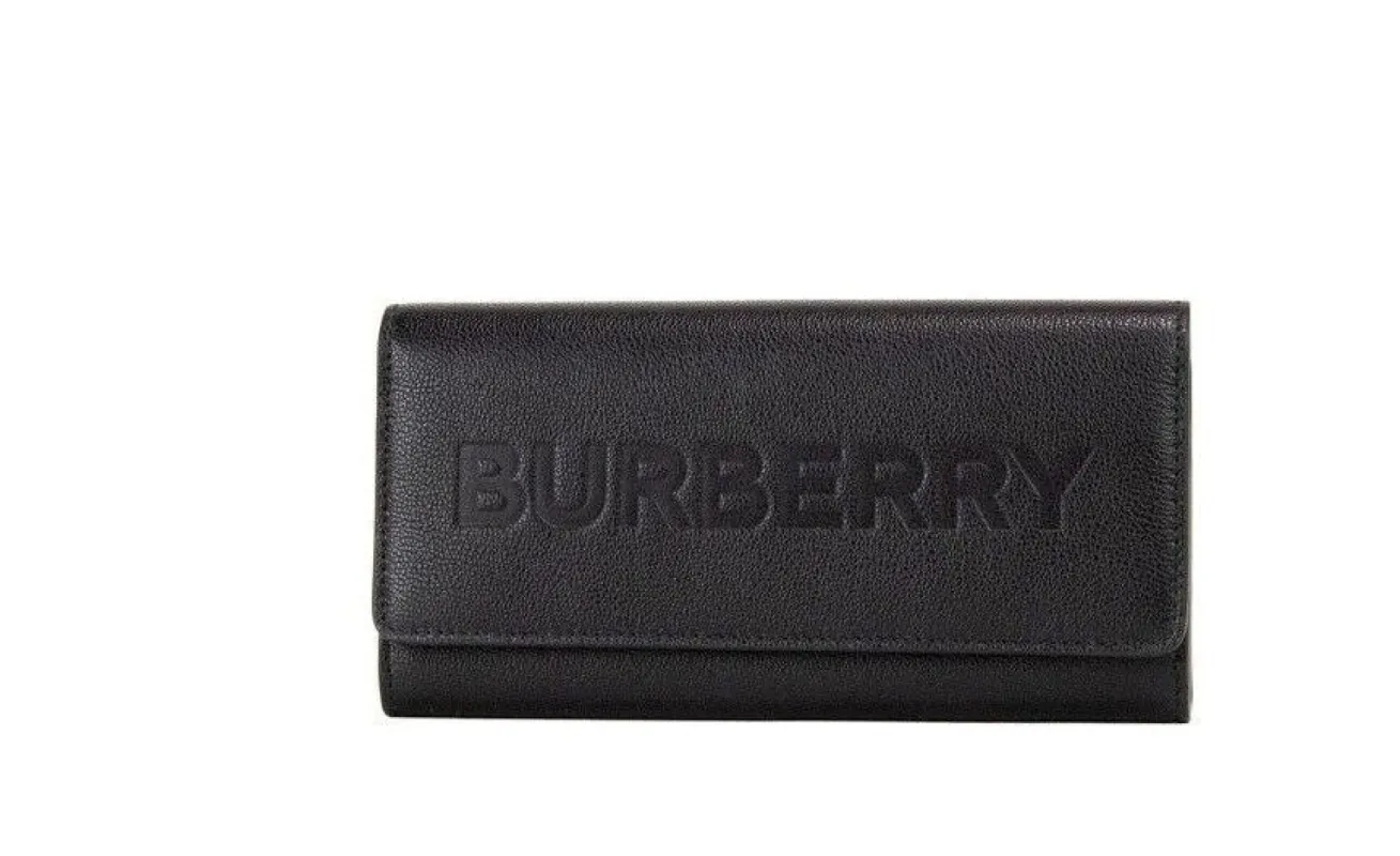 Porter Black Grained Leather Branded Logo Embossed Clutch Flap Wallet sold by Louxly